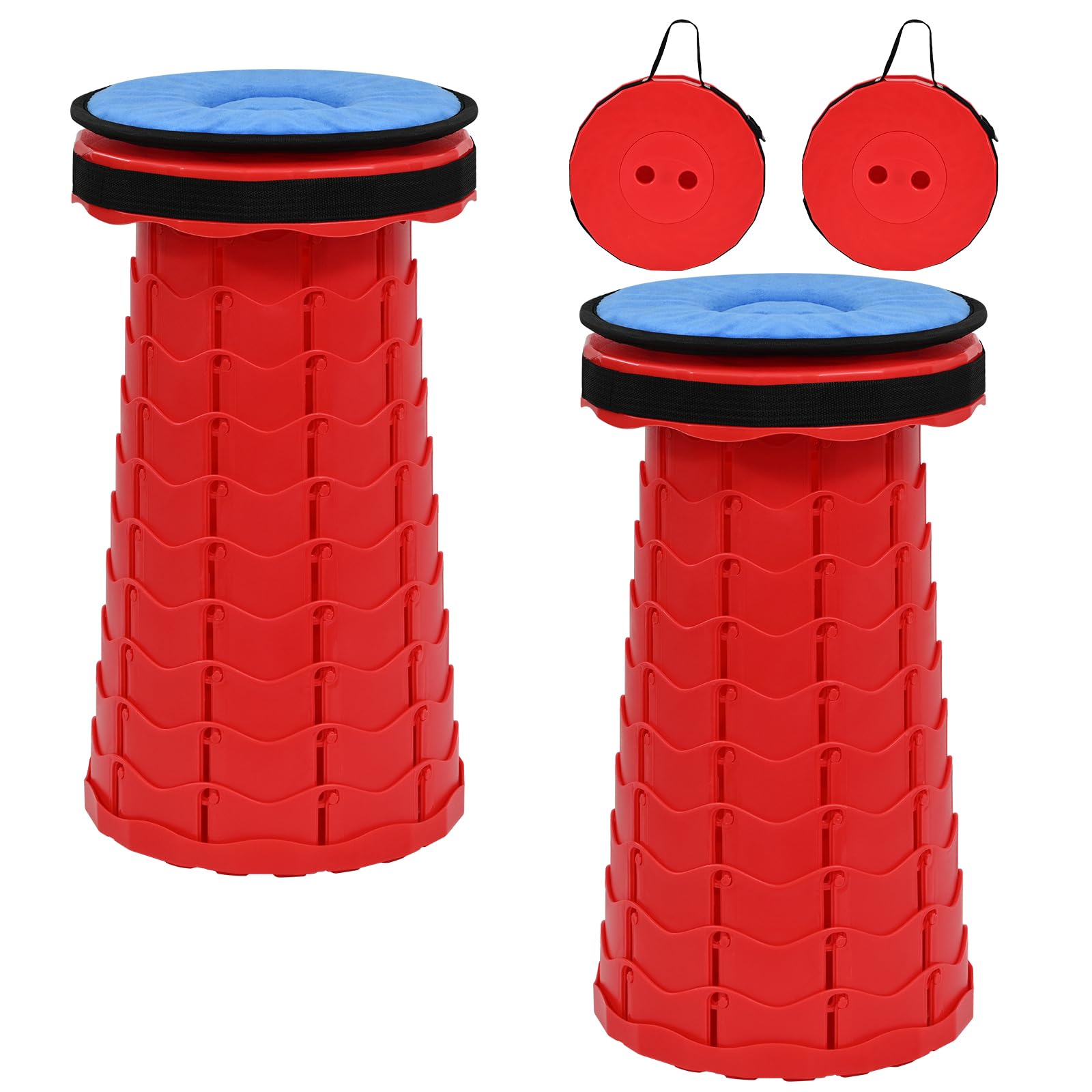FXKS 2 Pack Folding Stool with Soft Cushion, 45cm Extra Tall Telescopic Stool Heavy Duty 181kg (28.5 Stone) Load, Portable Collapsible Stools for Adults Fishing Camping Gardening Hiking BBQ - Red
