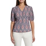 Women's Short Sleeve Smocked Paisley Top