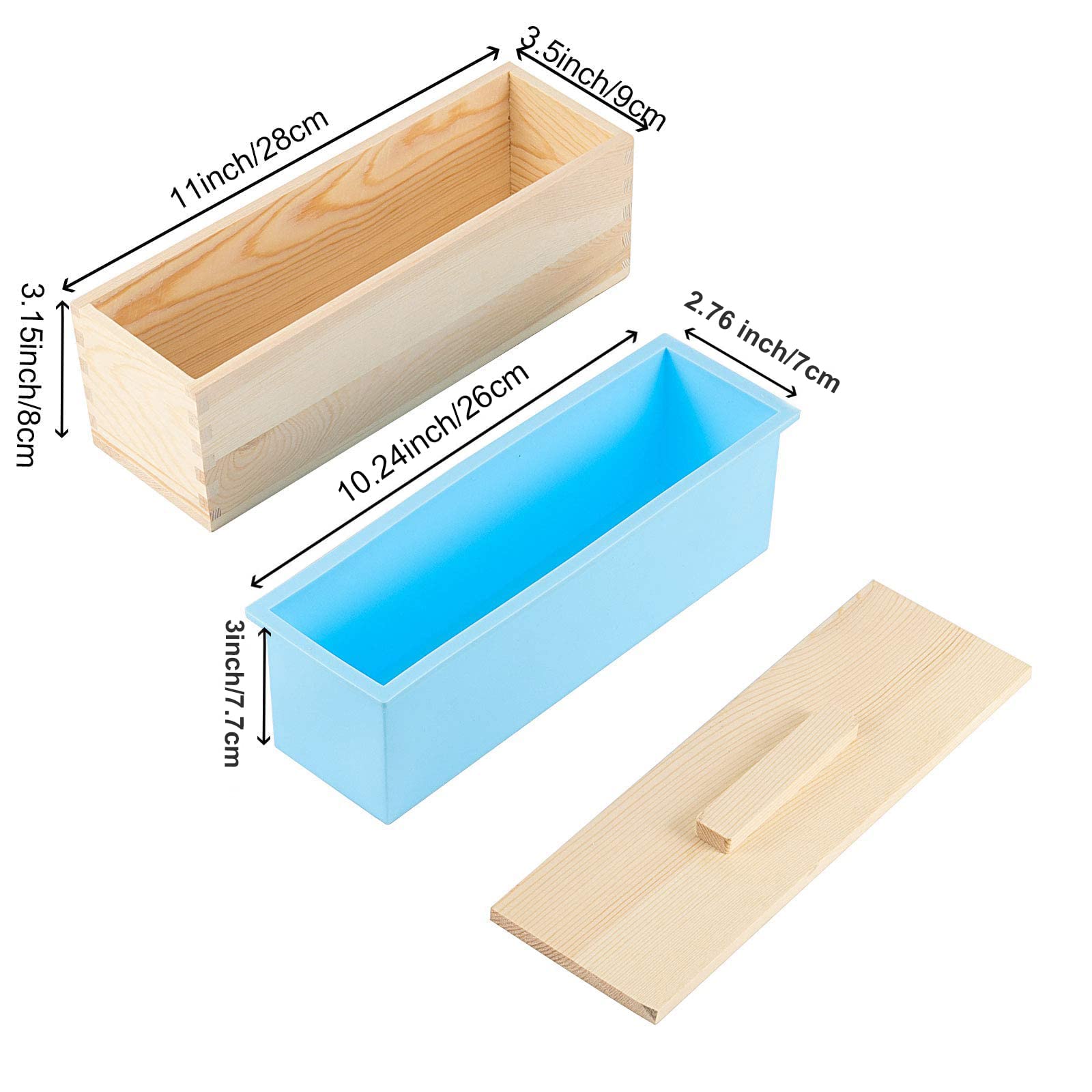 HAKZEON Silikon-Seifenformen, rechteckig, mit Holzbox und Abdeckungen, flexibles DIY-Form-Set für Seifenherstellung, Blau, 3 Packungen