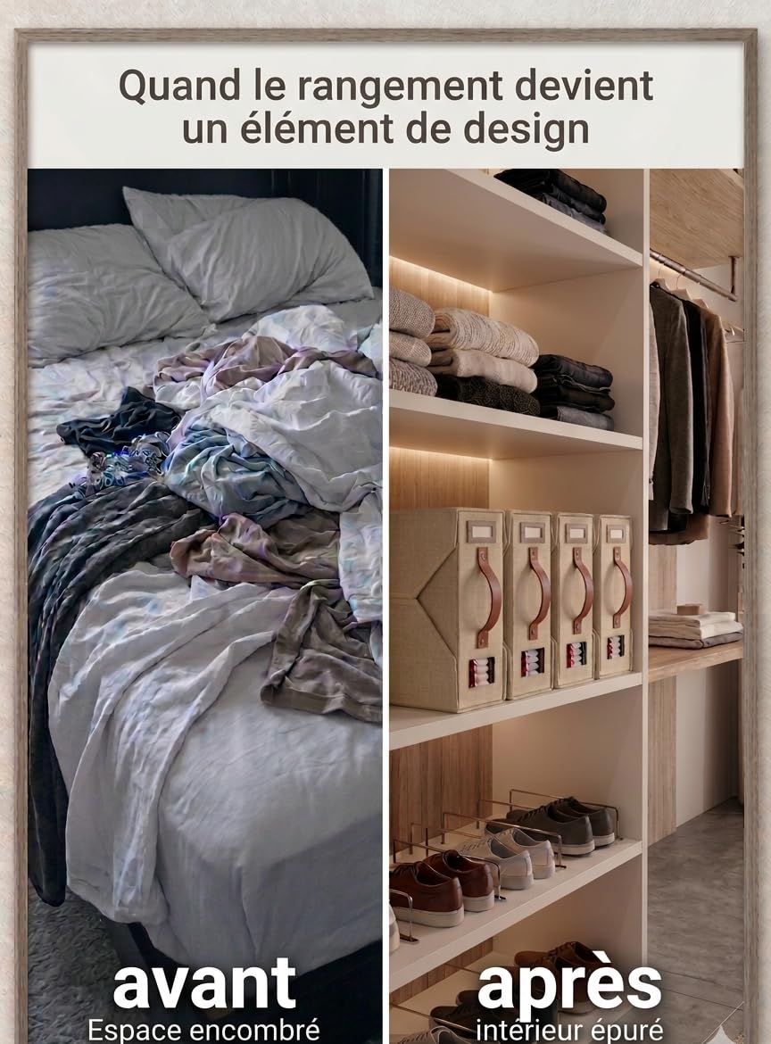 Rangement Drap de Lit - Lot de 4 - Organisateur de Draps - Boîte Rangement Parure de Lit & Linge de Maison - Gain de Place Organisation Dressing - Lin Beige Crème Ecru