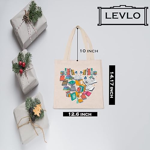 Miniatura 2 de LEVLO Bolsa de compras con forma de corazón para amantes de los libros, reutilizable, regalo para profesores, estudiantes, mejores amigos