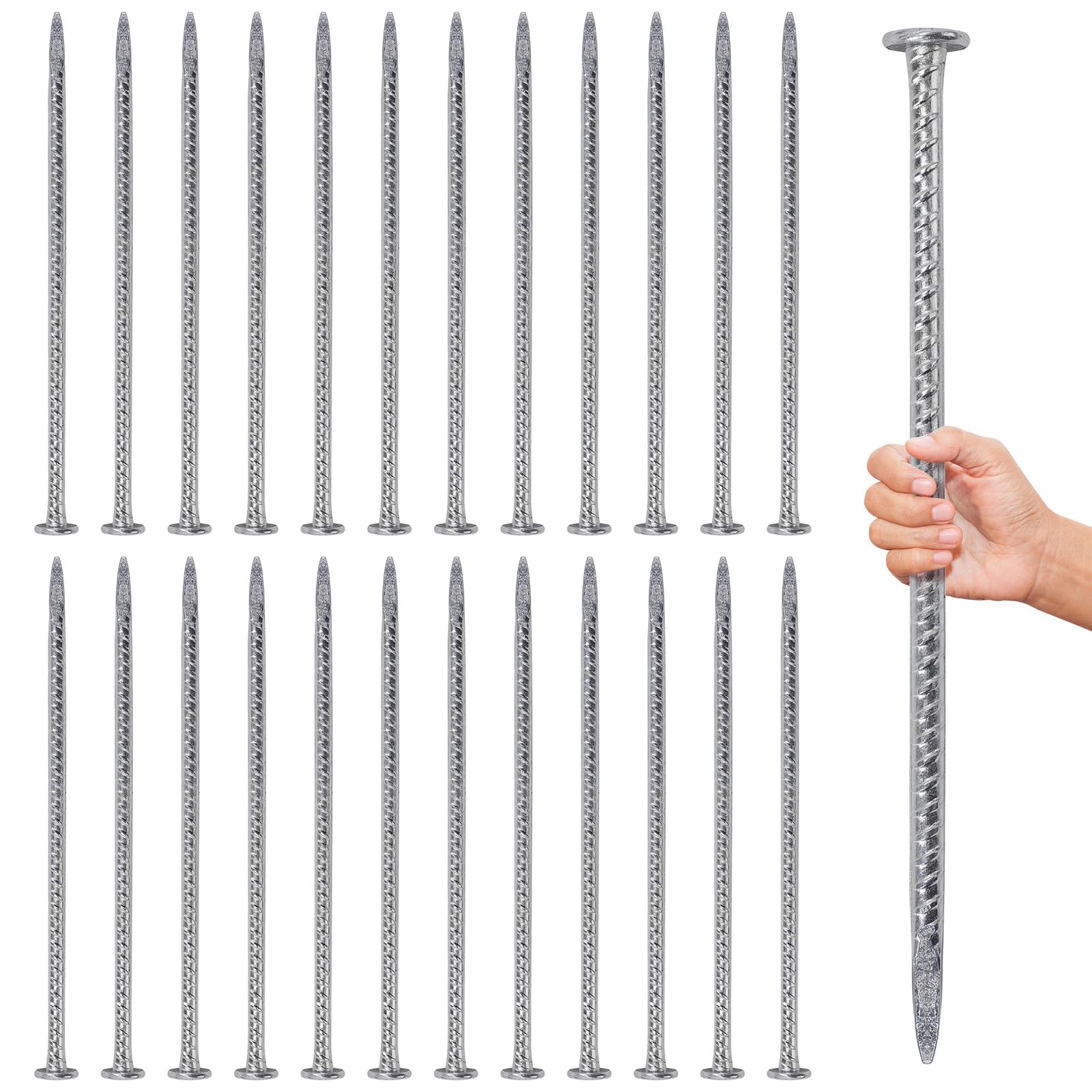 Cskunxia 16 Inch Rebar Stakes, 1/2 Inch Diameter Galvanized Steel Ground Anchors, Heavy Duty Metal Spikes for Speed Bump, Wheel Stop, Parking Curb and Tent (24 Pack, Silver)