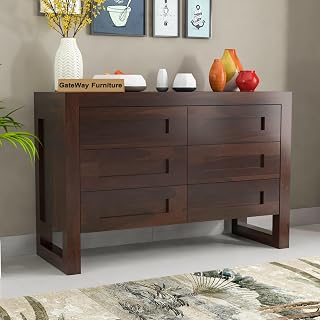 GateWay Furniture Solid Sheesham Wood Wooden Chest of Drawers with 6 Drawer Storage | Multipurpose Storage Cabinet Rack for Bedroom Home Living Room (Esme, Walnut Finish)