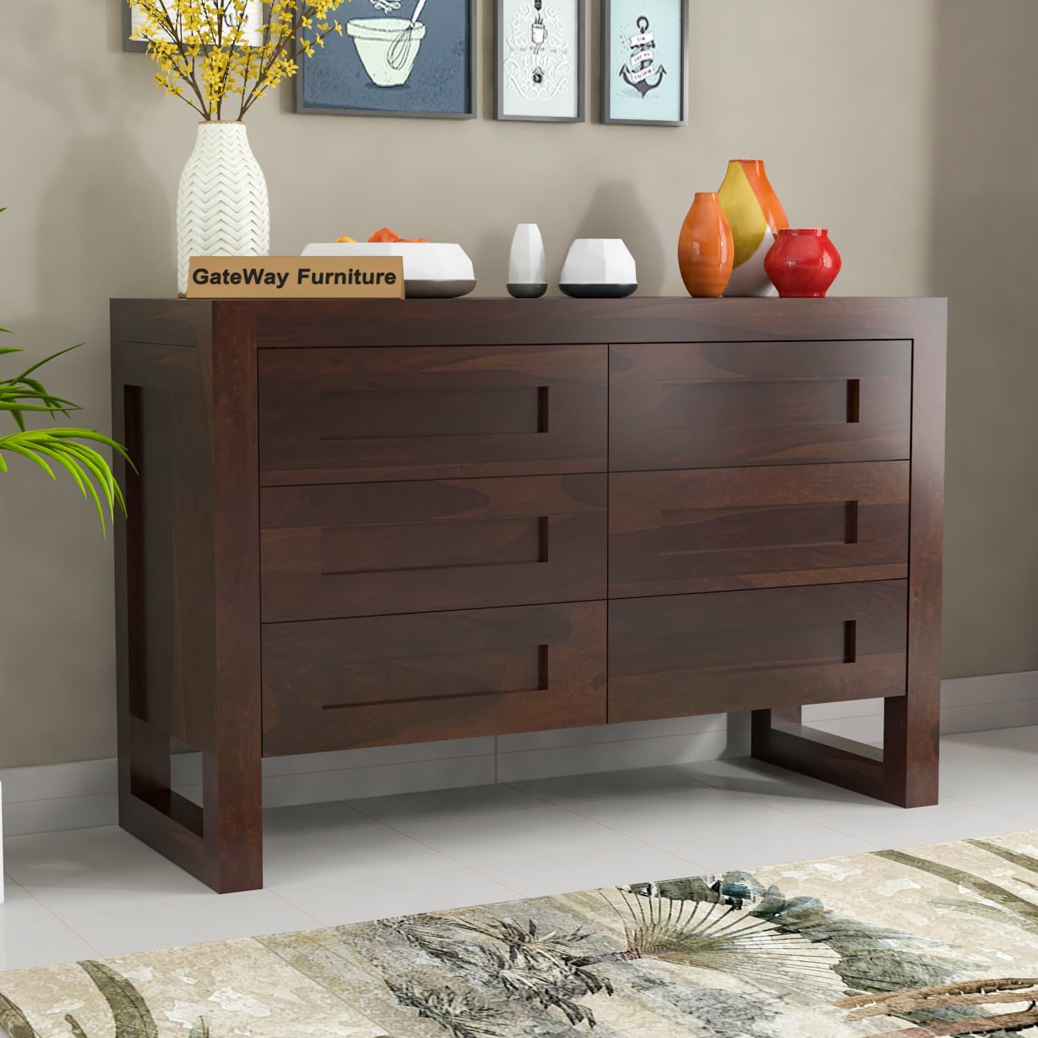 GateWay Furniture Solid Sheesham Wood Wooden Chest of Drawers with 7 Drawer Storage | Multipurpose Storage Cabinet Rack for Bedroom Home Living Room (Design 4, Walnut Finish)-image-39