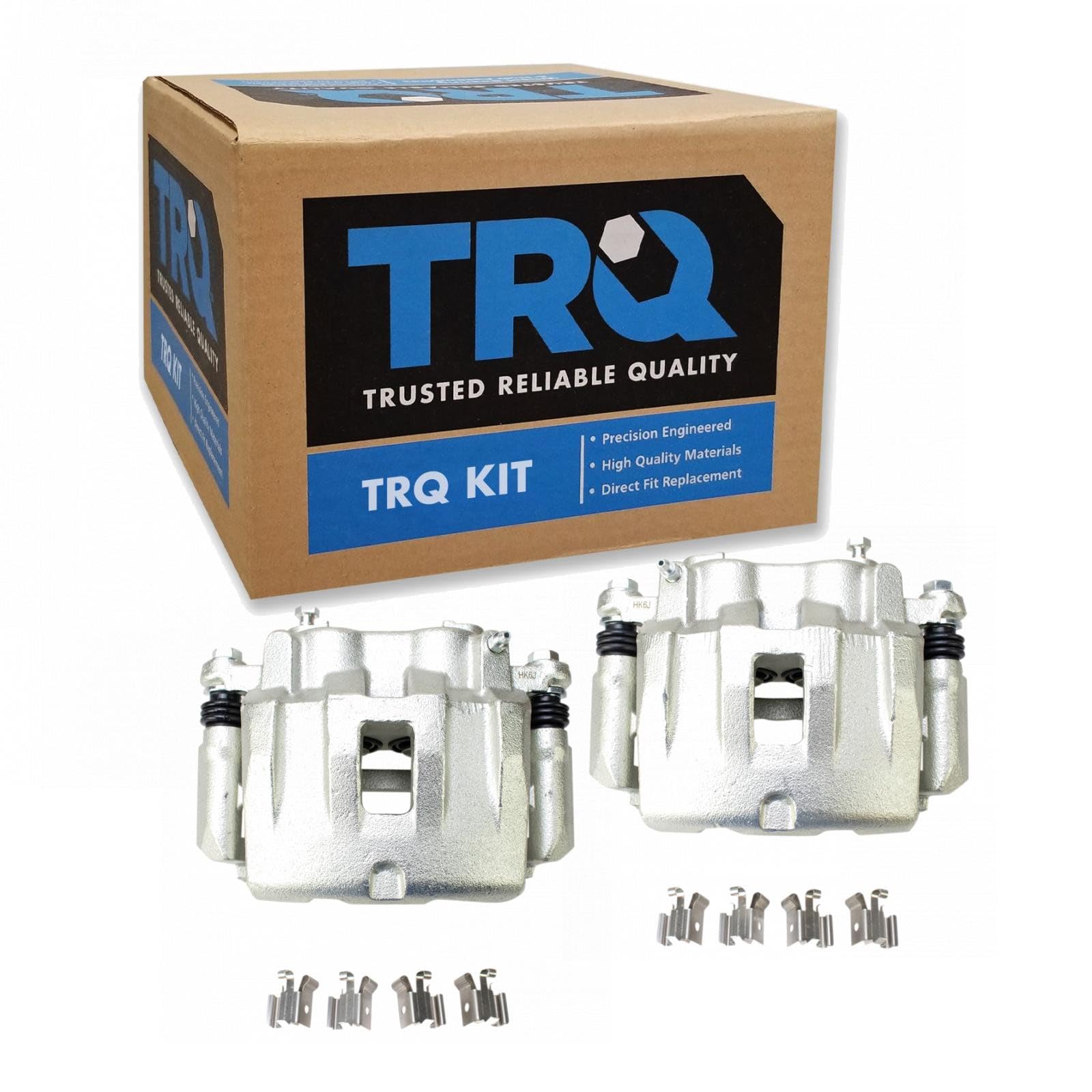 TRQ Front Brake Caliper Set Zinc Coated Brackets Hardware