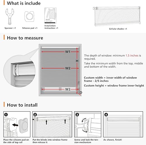 Miniatura 6 de LazBlinds Persianas celulares sin herramientas, sin taladro, cortadas a medida, bloqueo de luz, protección de privacidad, persianas plisadas de