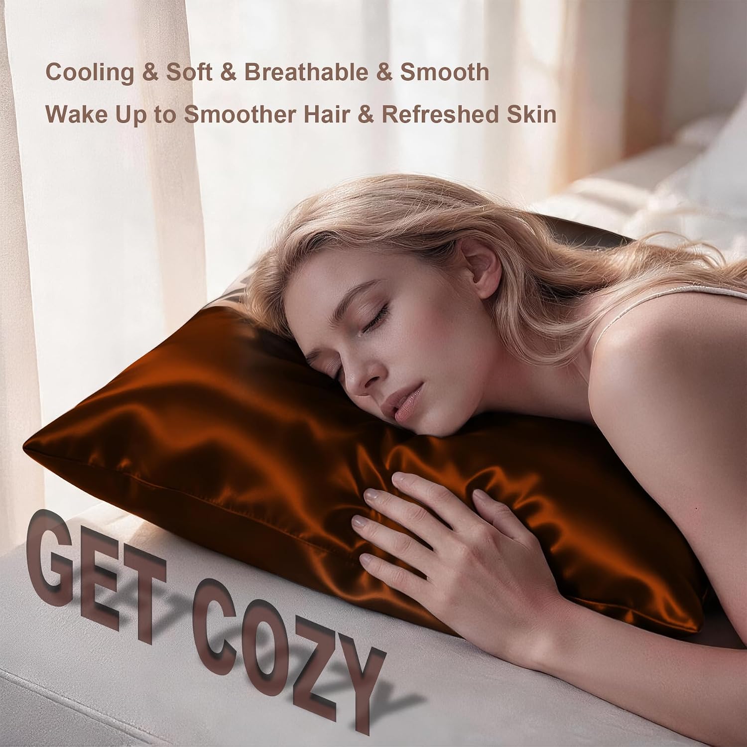  Silk Pillow Cases 2 Pack Standard Size with Zipper, Orange thumbnail