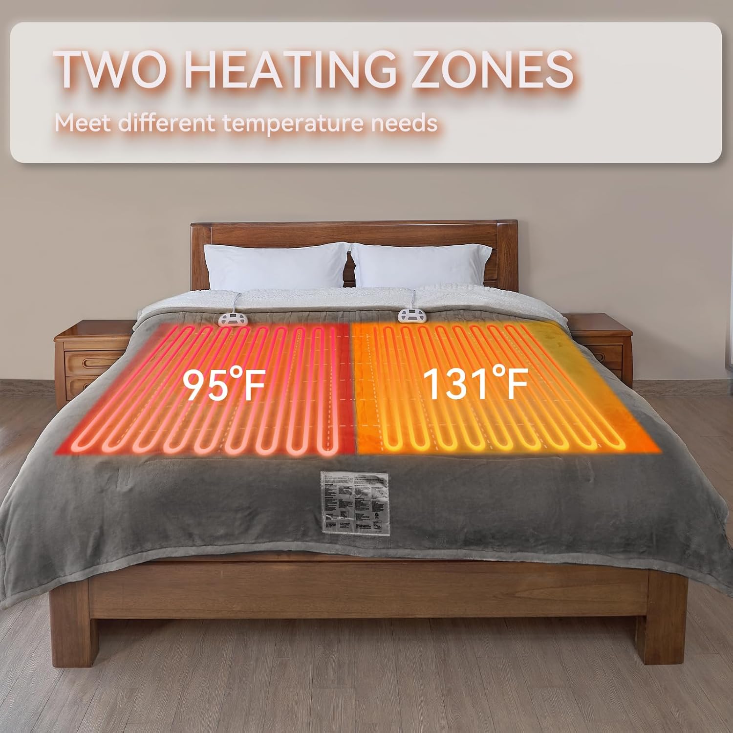 Heated Electric Blanket King Size 90"×100" Soft Flannel and Sherpa Warm Blanket Dual Controllers Heating Blanket,10 Heating Levels,12 Hour Auto-Off,Gray - Image 4