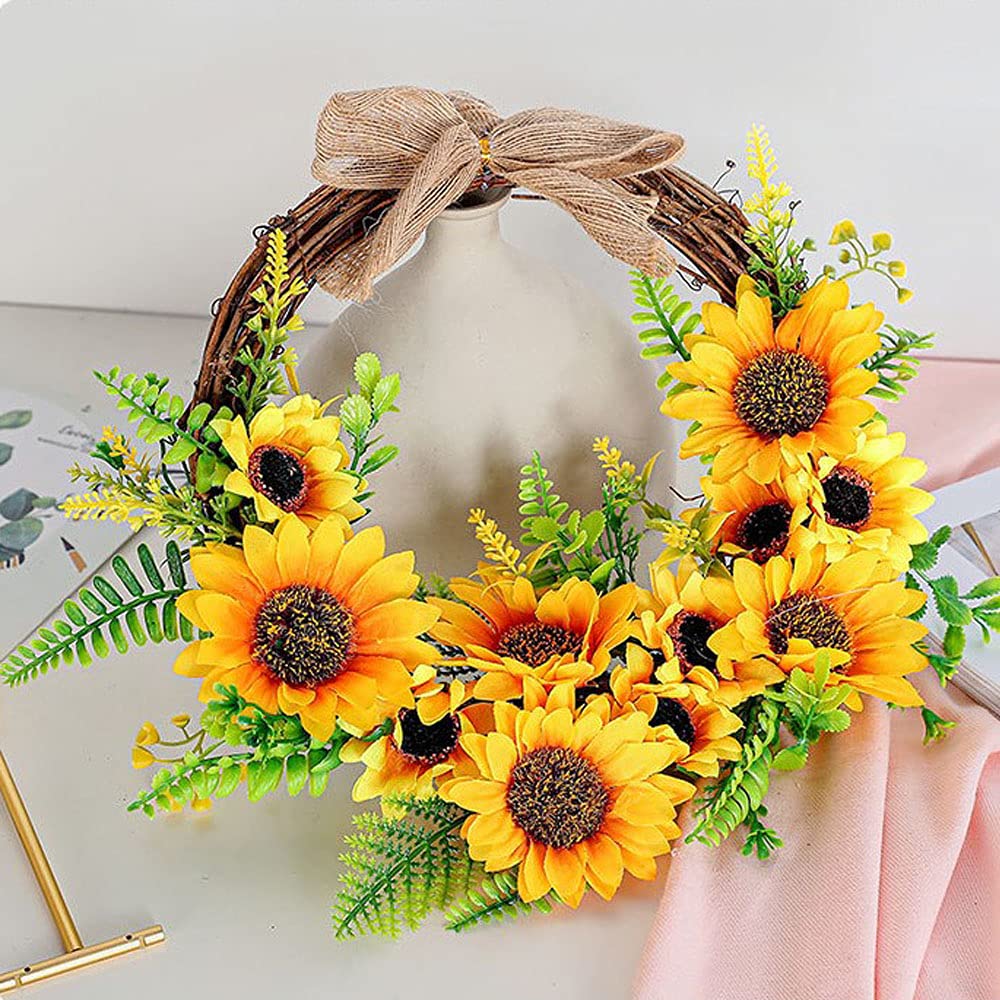 Kränze, 30cm Künstlich Sonnenblume Kranz, Handgefertigt Kunstblumen Kranz, Gelber Blumenkranz, für Haustür, Zaun, Fenster, Hochzeit, Tisch- Und Heimdekoration