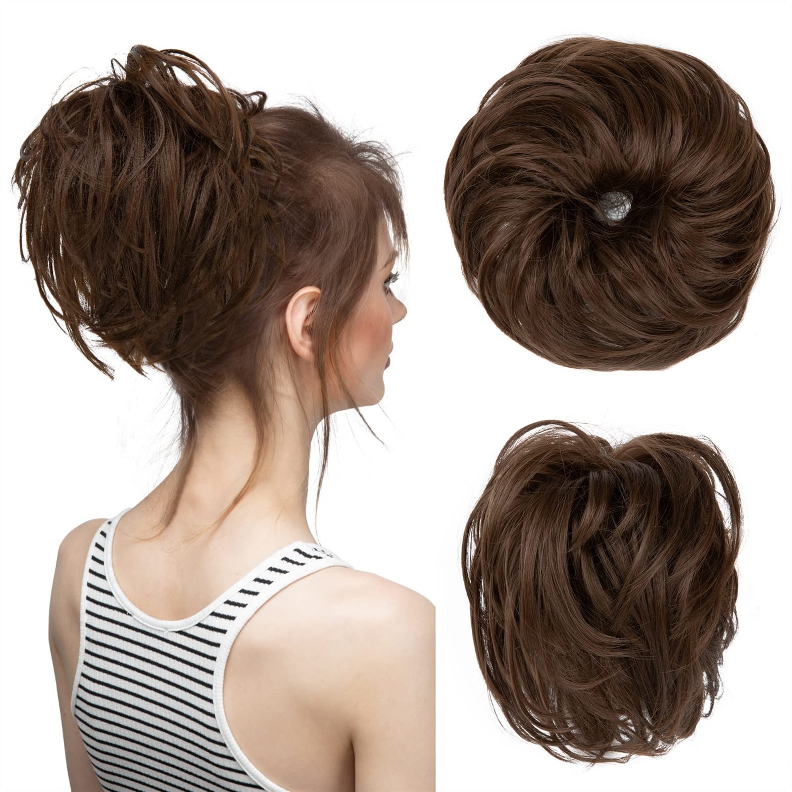 Moño de Pelo Moño de pelo sintético con banda de goma elástica, moño desordenado, peluca, moño de pelo, moño de pelo rizado, lazos for el pelo de donut, moño de pelo for mujer Pieza de Pelo de Moño De