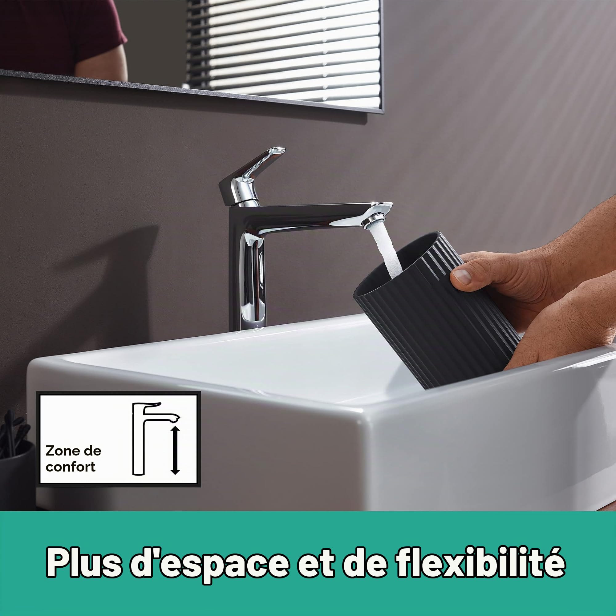 hansgrohe Talis E - Mitigeur de lavabo sans tirette ni vidage, Robinet de salle de bain avec hauteur sous bec 240 mm, économie d'eau (EcoSmart), Chromé