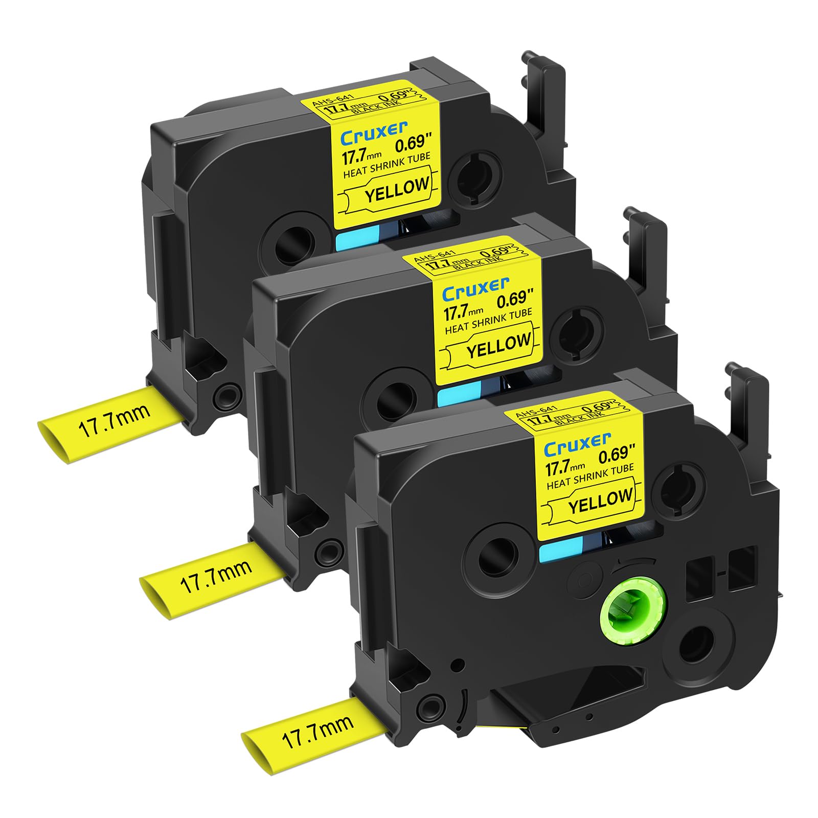 Cruxer 3 Pack Replacement for Brother HSe-641 17.7mm Heat Shrink Tube Black on Yellow HSE641 HS641 Heat Shrink Label Tape for P-Touch PT-300 E550W E500 H500 7600 D600 P710BT P750W Labels Maker