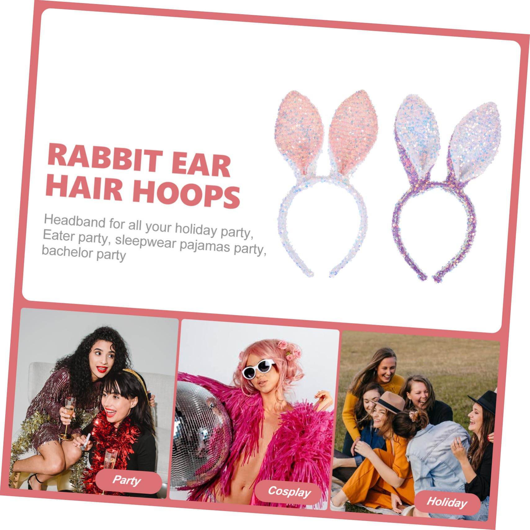 VICASKY 10 Pièces Bandeau Oreilles Lapin Paillettes Blanc Accessoire Cosplay Fête Pâques Garçon Fille Confortable et