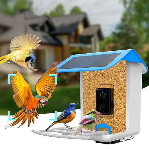 Bird Feeder with Camera-Smart Bird Watcher Camera with Solar Pannel, Auto Capture Bird Videos-AI Intelligent Recognition Birds Spieces-Wireless Camera Bird Watching Gifts for Family