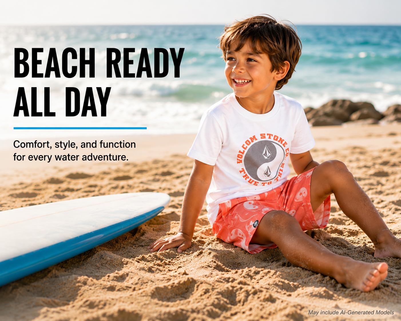 Volcom Ensemble de bain 2 pièces pour bébé garçon – Maillot de bain à manches courtes avec t-shirt graphique et short de bain – Maillot de bain pour petit garçon