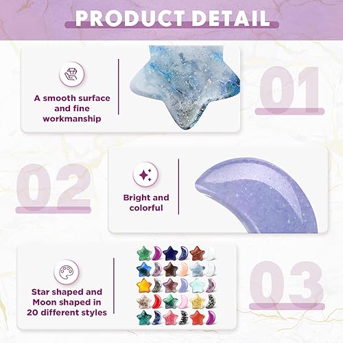 Miniatura 10 de 30 piedras de preocupación, luna y estrella, cristales a granel, piedras preciosas de preocupación de estrellas, piedras de pulgar talladas a mano