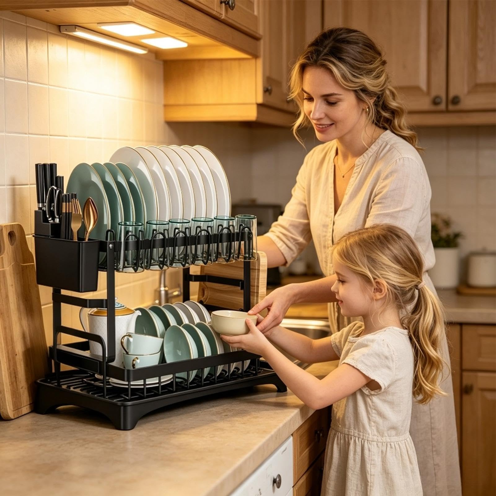 Scolapiatti Per Piano Cucina 2 Ripiani Grande Organizer In Acciaio Al | Scolapiatti Per Cucina Spugne Scolatoio Pulizia Organizzazione Scarico Rubinetto Utensili Doccia Casa