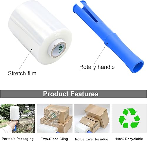 Miniatura 6 de BOMEI PACK Mini película elástica industrial transparente de 5 pulgadas x 1000 pies, paquete de 4 con asa, envoltura de plástico grueso de calibre