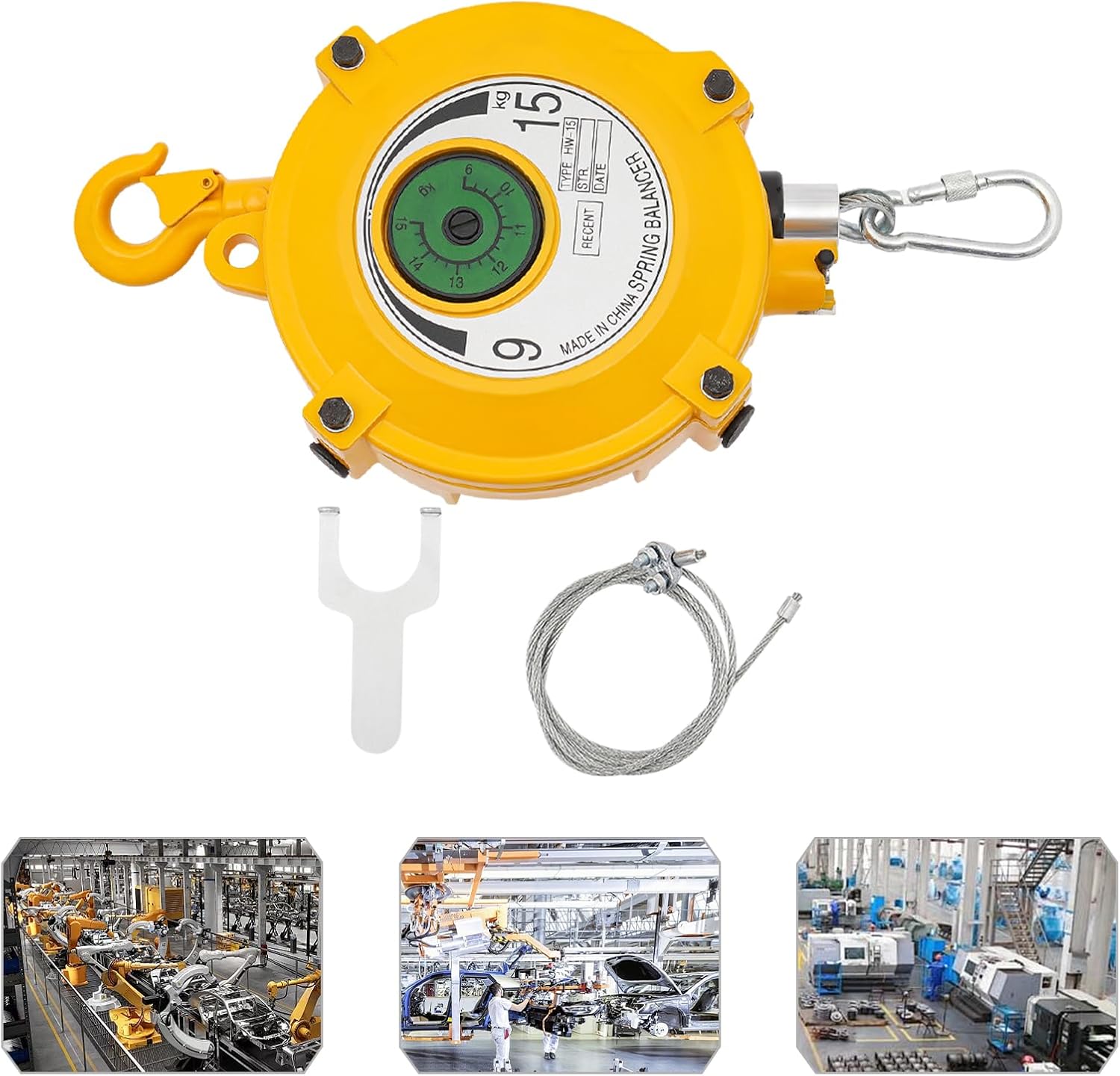 Spring Balancer, 5-9kg/11-19lbs Retractable Spring Balancer with Hook and 1.5m/4.92ft Wire Rope, Heavy Duty Retractable Tool Fixture Holder, Adjustable Industrial Tool Hanging Holding Equipment