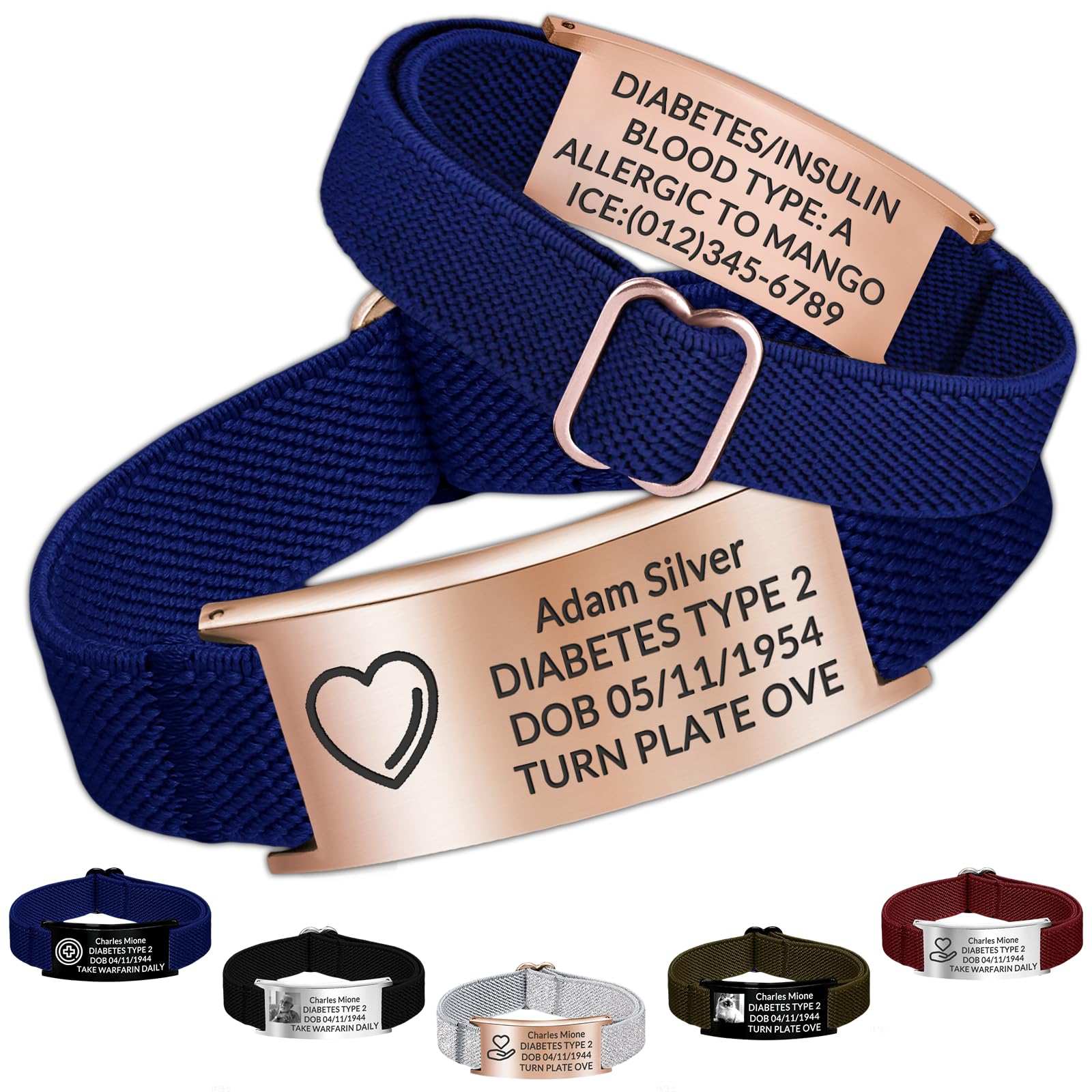 Personalized Medical Alert Bracelet - Custom Emergency ID Bracelet with Engraving Adjustable Nylon Strap,Gifts for Women/Men
