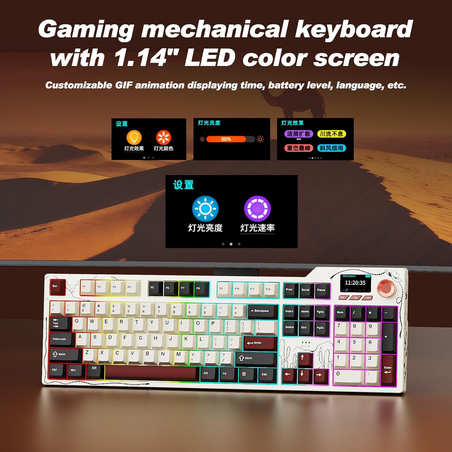 Ajazz AK35I V4 Customizable Wireless Gaming Mechanical Keyboard, Wired/Wireless 2.4G/BT, Gasket Structure, 10000mAh Battery, Full-Color RGB, 1.14-inch Color Screen, Knob, Multi-Function Keys. - Image 4