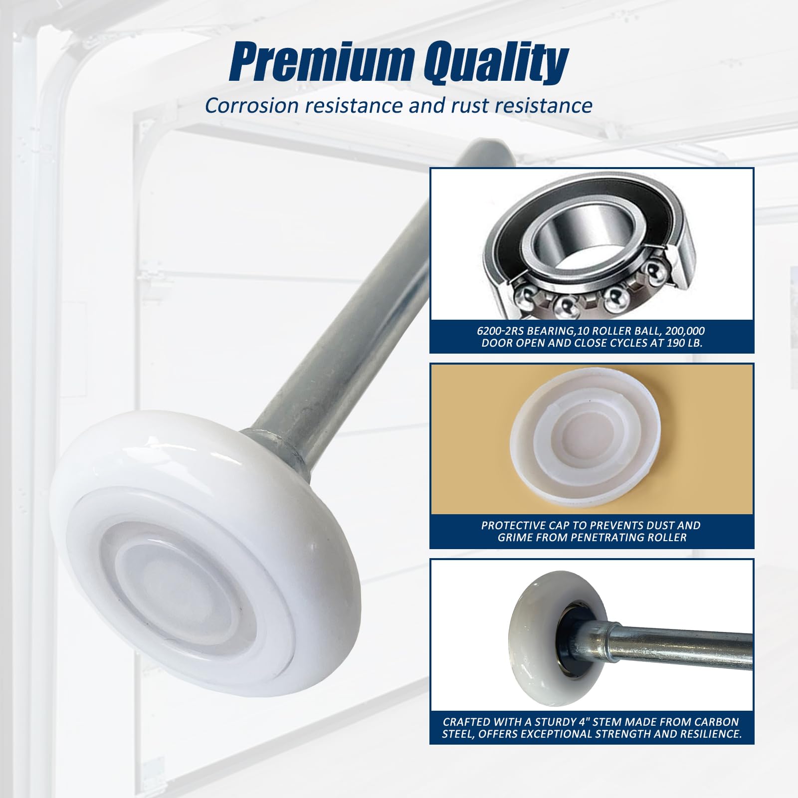 Rouleau Garage Tige 4 Pouces Lot De 10 Rouleaux De Porte De Garage 2 Pouces | 13 Billes En Nylon, Tige De 4 Pouces Roulements Garage Tige 4 Pouces