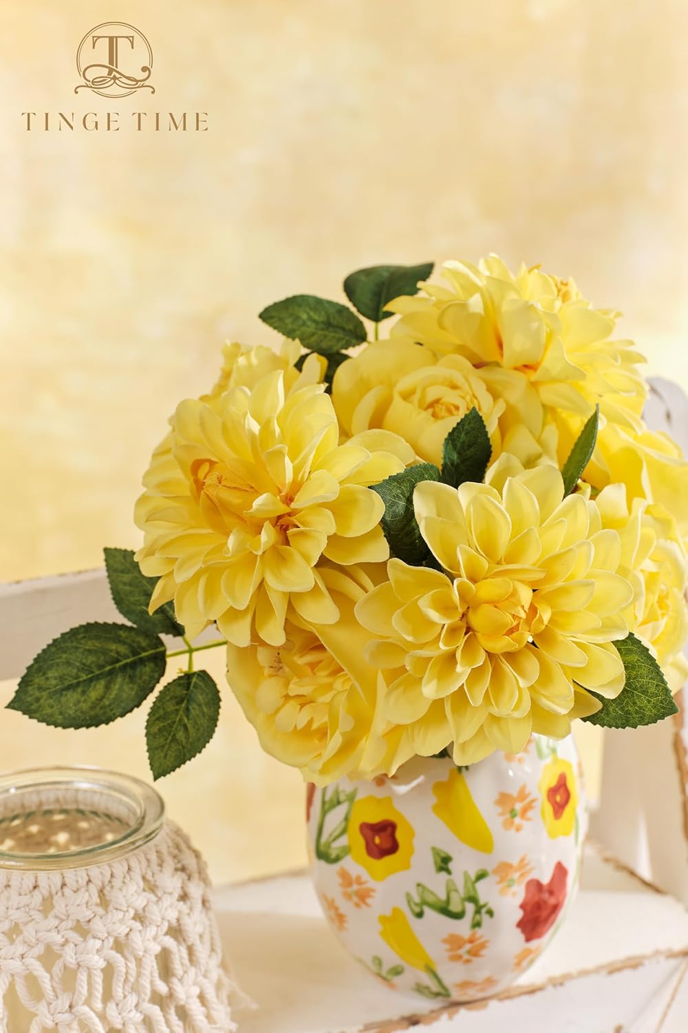 TINGE TIME Yellow Artificial Flowers Combo Box Set, 16PCS Fake Rose Silk Flower w/Stem for DIY Wedding Bouquets Centerpieces Baby Shower Party Home Spring Decoration (Mixed Yellow)