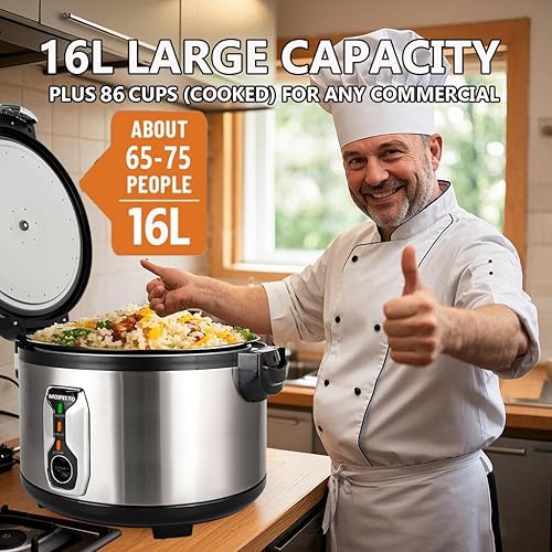 Miniatura 2 de Arrocera comercial de 16.8 cuartos de galón, 90 tazas cocidas, arroz grande de acero inoxidable, comercial para 65-75 personas, calentador de arroz