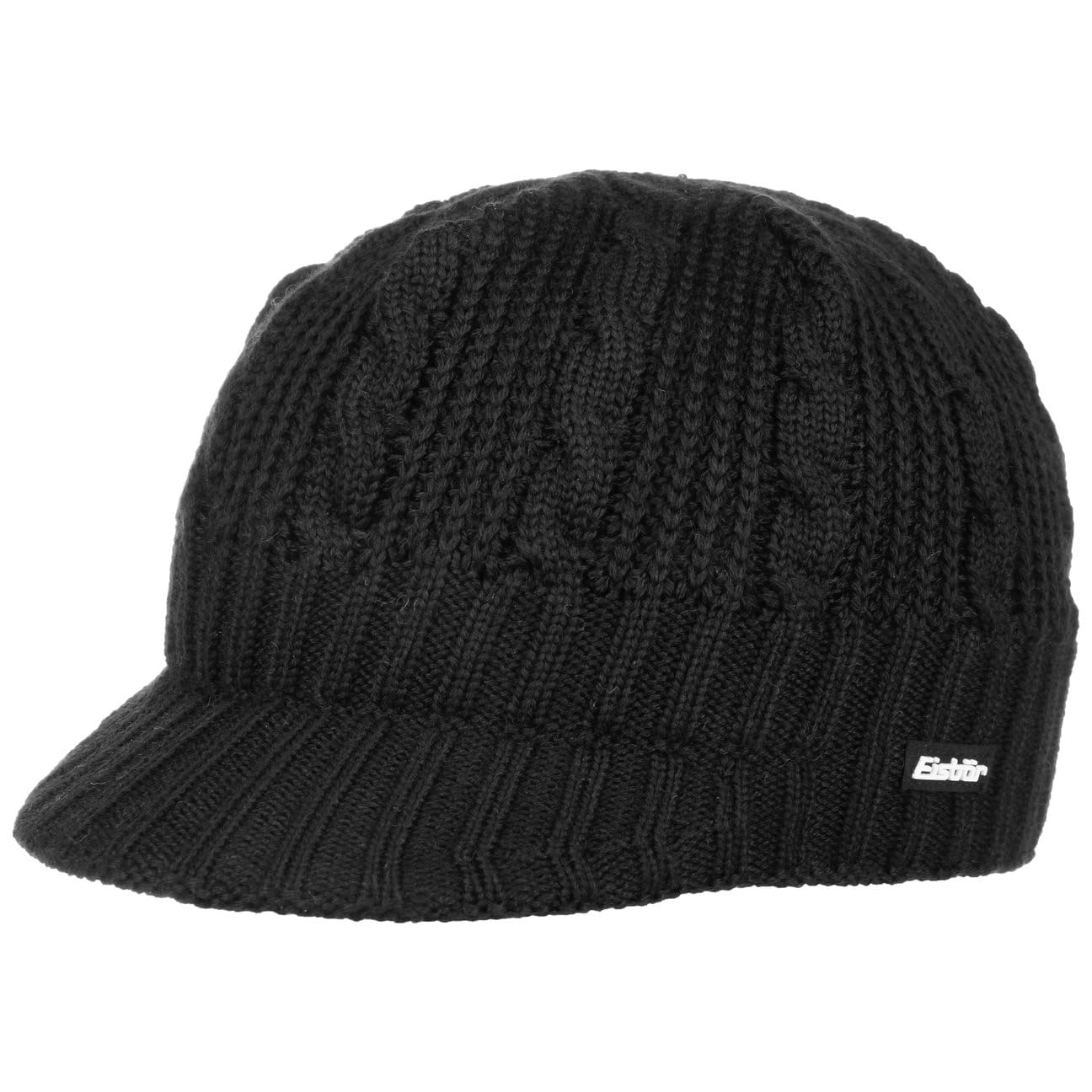Eisbär Agor Pull-On Strickmütze Damen/Herren - Made in the EU Zopfstrickmütze Strickschirmmütze mit Schirm, Schirm Winter Herbst-Winter