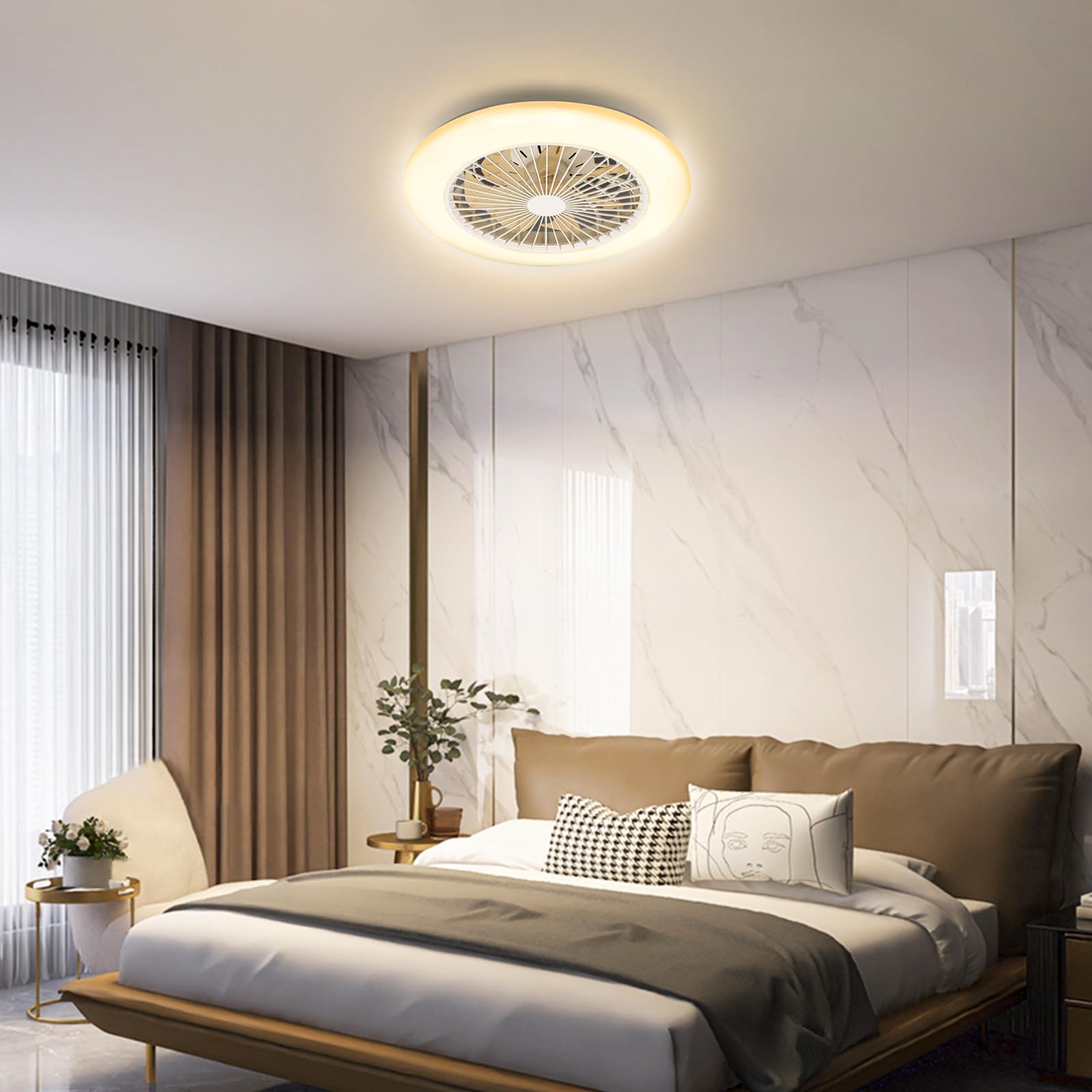 Aigostar Ventilateur de Plafond avec Lumière 40W Silencieux, avec Télécommande, Φ49*14cm, Moteur DC, Réglage luminosité & température couleur, Minuterie, Adapté Cuisine, Chambre, Salon