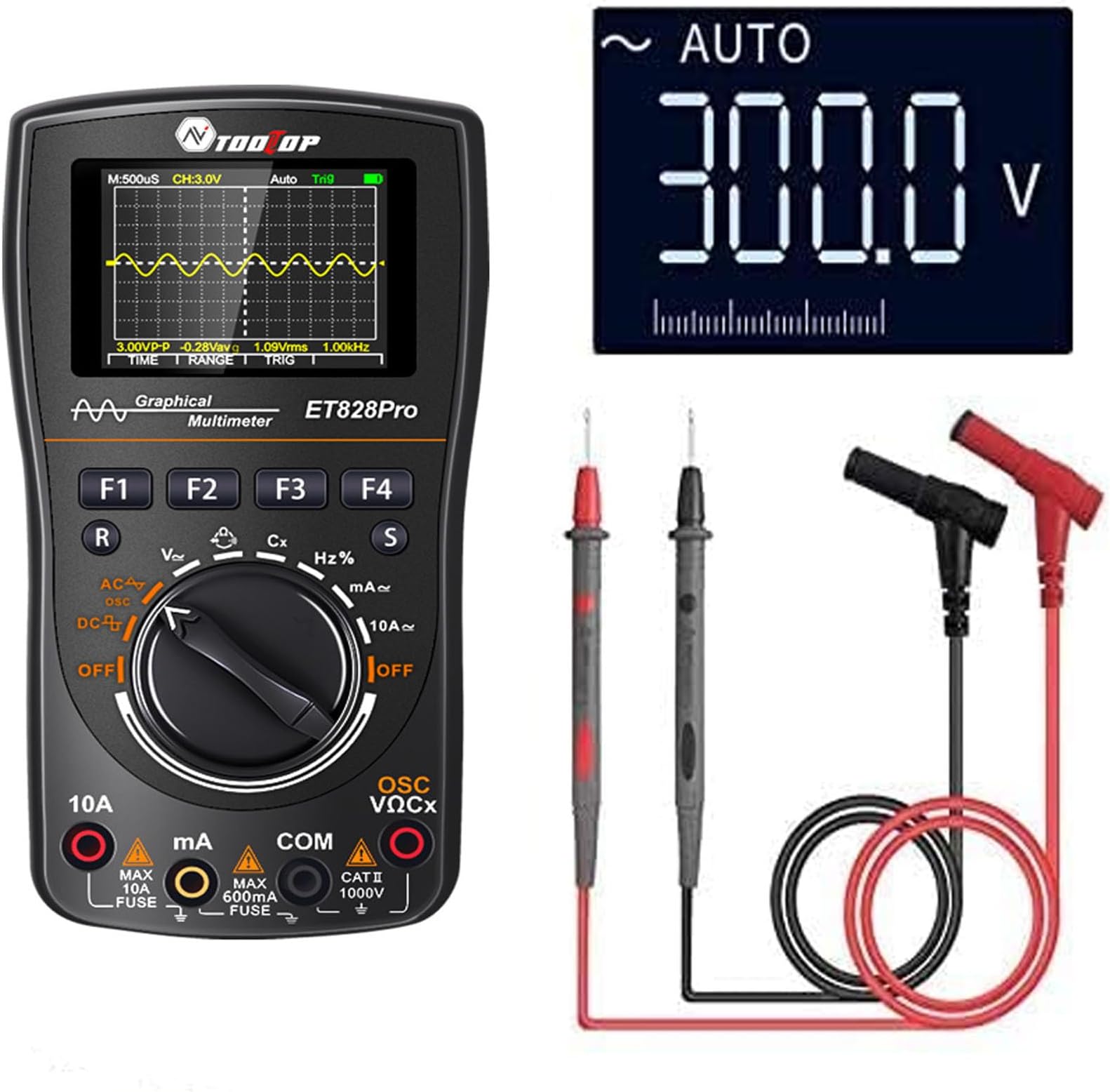 Oscilloscope Multimeter, 2-in-1 Intelligent Digital Scope Meter Multimeter, Professional LED Handheld Oscilloscope Multimeter with 50Msps A/D Automatic Waveform Capture Function