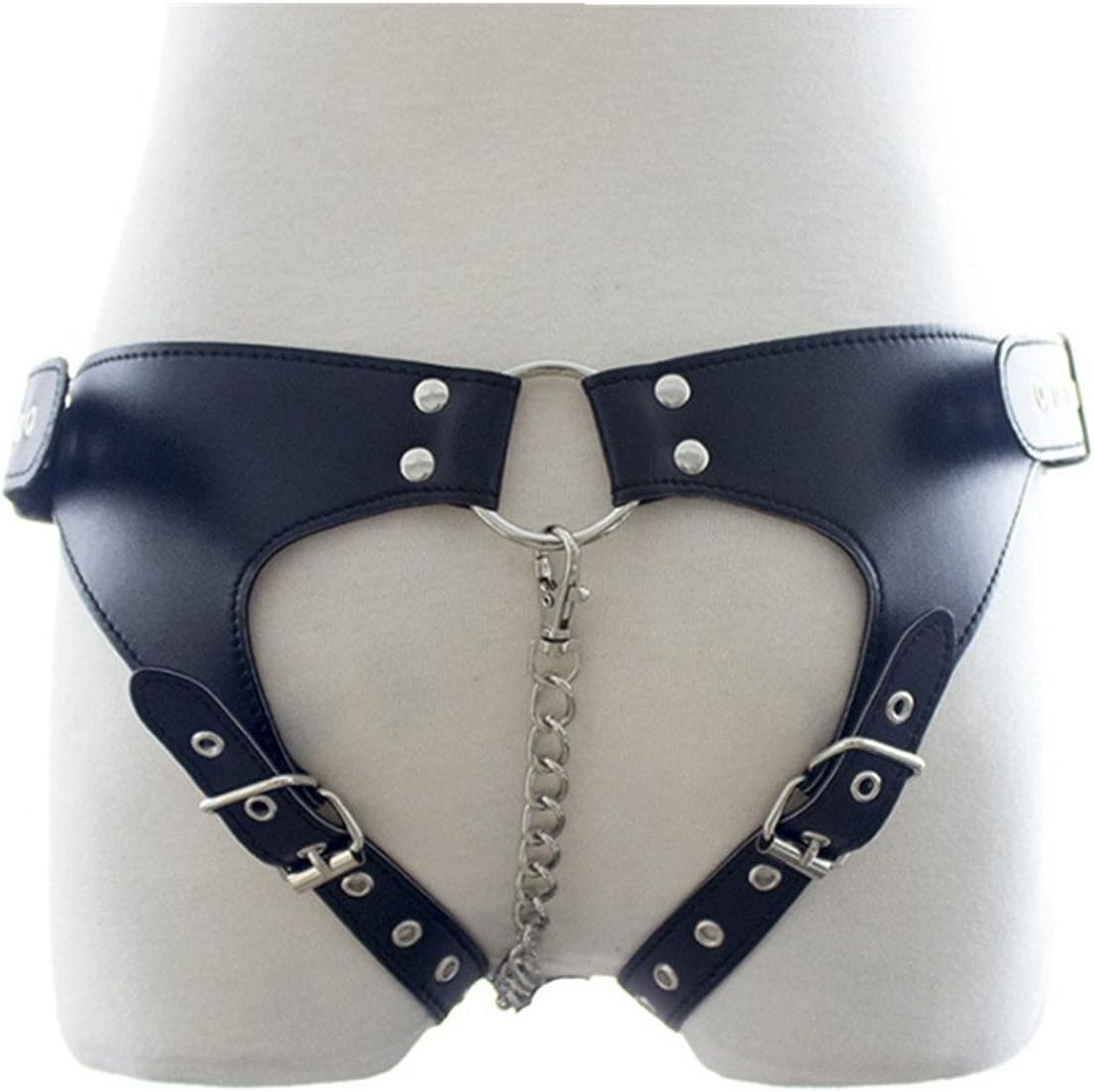 Fafar Lingerie Leather Chains Open Back Crotchless Adjustable Panties for Women