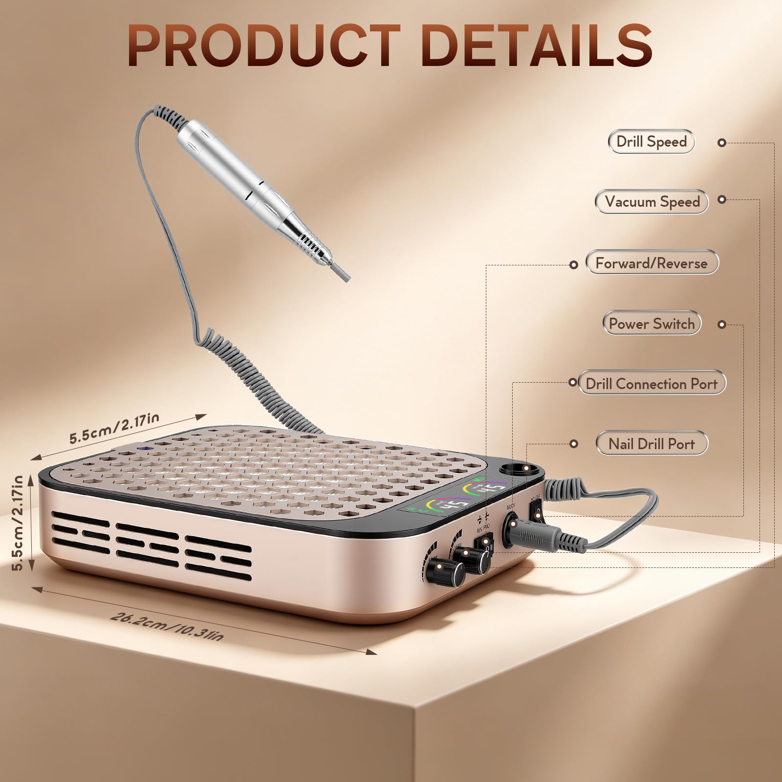 Aspirador de Uñas, Extractor de Polvo de Uñas Recargable, 45000PRM extracción de polvo inalámbrica para uñas, LED Collector de Polvo de Uñas con Filtro, Velocidad Ajustable,Ideal para Manicura(Pink)