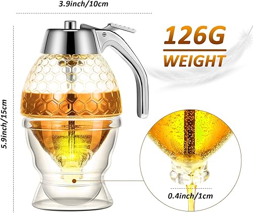 Miniatura 4 de Boao Dispensador de miel acrílica con soporte en forma de peine para miel, sin goteo y tarro de azúcar con dispensador de vertedor de alta capacidad