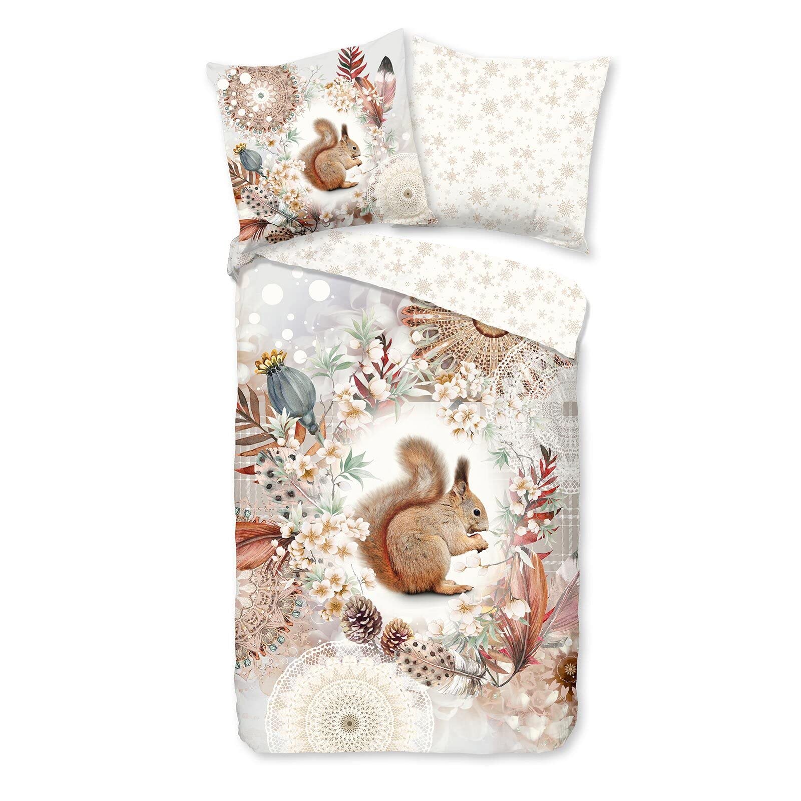 HIP Romar Sand flannel bed linen, 1 duvet cover 155 x 220 cm and 1 pillowcase 80 x 80 cm