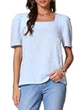 Summer Square Neck Tops for Women's Embroidery Short Puff Sleeve T-Shirts Casual Blouses