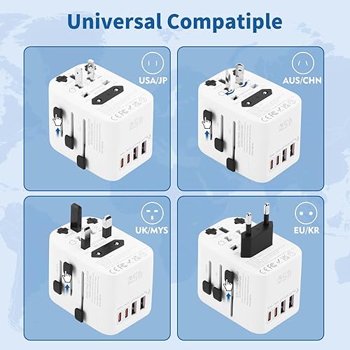 Miniatura 4 de Aigostar GaN - Adaptador de viaje universal 5 en 1, adaptador de enchufe internacional de carga rápida de 45 W con 2 puertos tipo C y 2 puertos