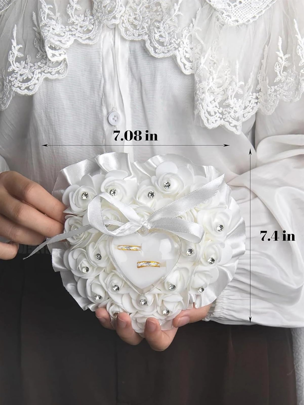 Rose Hochzeit Ring Kissen Herz Form Hochzeit Ring Box Kissen Kissen Rose Hochzeit Zeremonie Ring Halter für Ringträger(Purple)