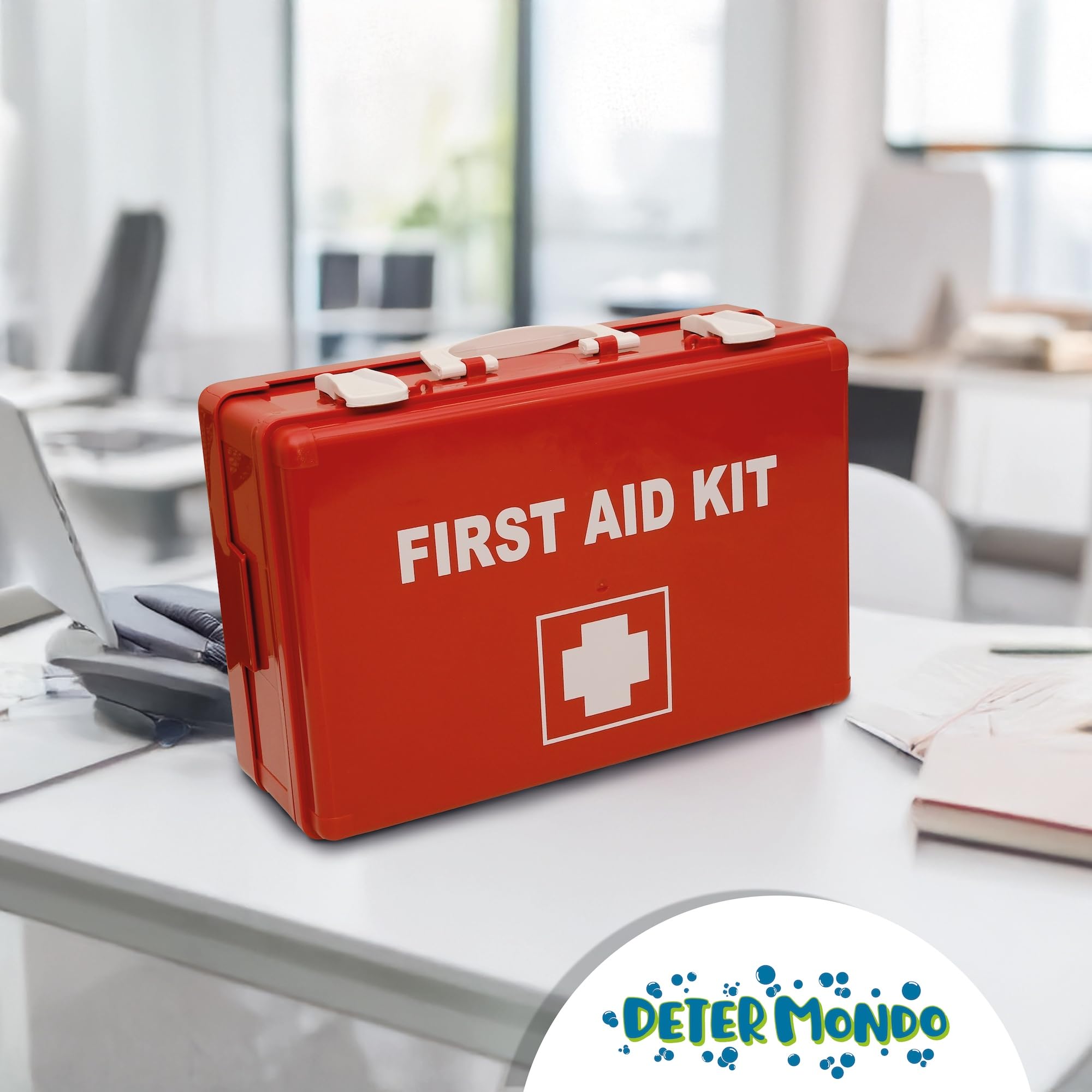 DETERMONDO Kit Pronto Soccorso con Allegato 1 Conforme al DM 388/DL81 per Aziende oltre 3 Dipendenti Cassetta Rigida con Staffa da Muro Formato Professionale Made in Italy
