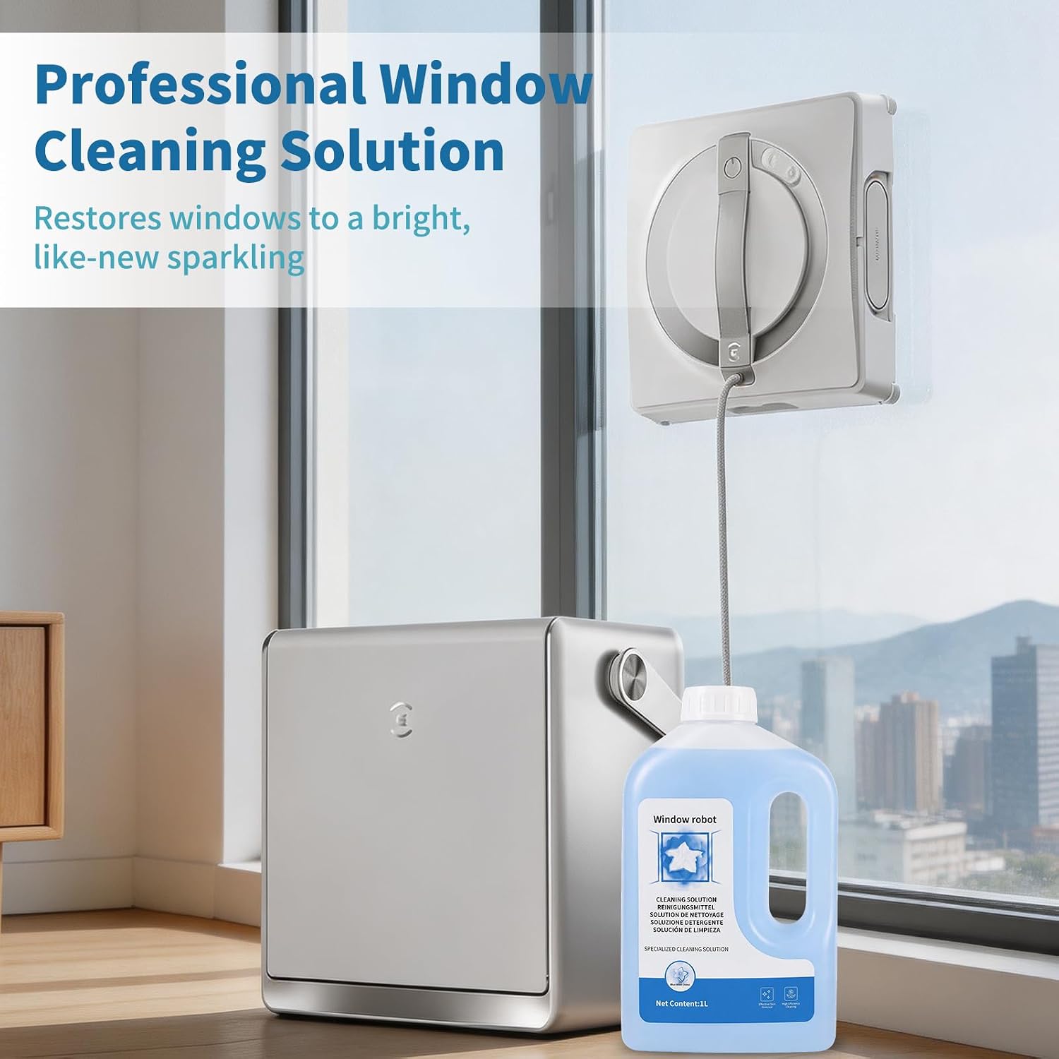 1L Window Cleaning Solution Compatible with ECOVACS Winbot W3 W2S W2 PRO W1 Mini Robot Washer, Non-Corrosive Refill Fluid with Streak-Free Low-Foam Formula for Glass, Mirror & Ceramic Tile Surfaces