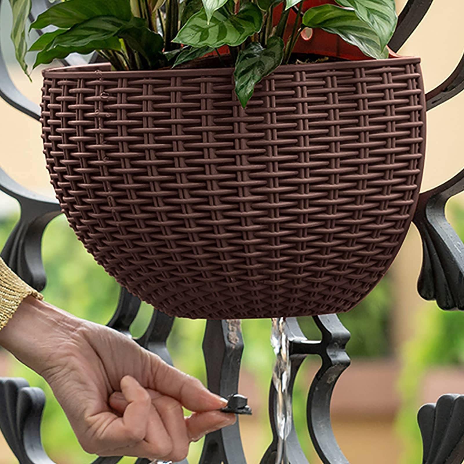 Wisząca doniczka półokrągła, donica na rośliny, imitacja rattanu, 2 haczyki, wisząca doniczka na balkon, ogrodzenie, doniczka na kwiaty, wisząca na balkon, do ogrodu, na ogrodzenie, kawę ścienną