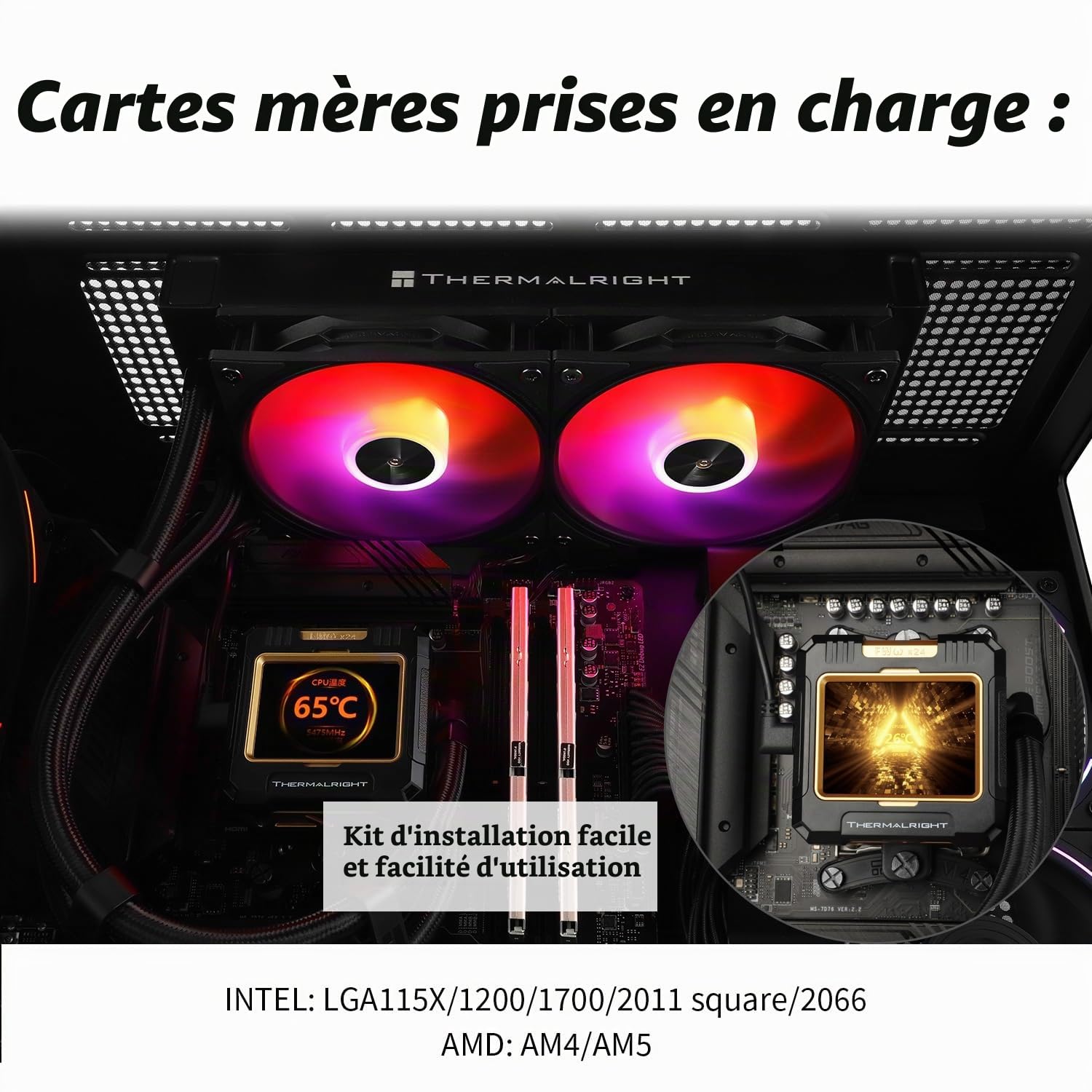 TR FW240 Black ARGB CPU Water Cooler with 2 PWM Fans, Water Pump Speed is 3000RPM,S-FDB Bearing, for AMD AM4/AM5,Intel LGA1150/1155/1200/1700/2011,IPS LCD Screen