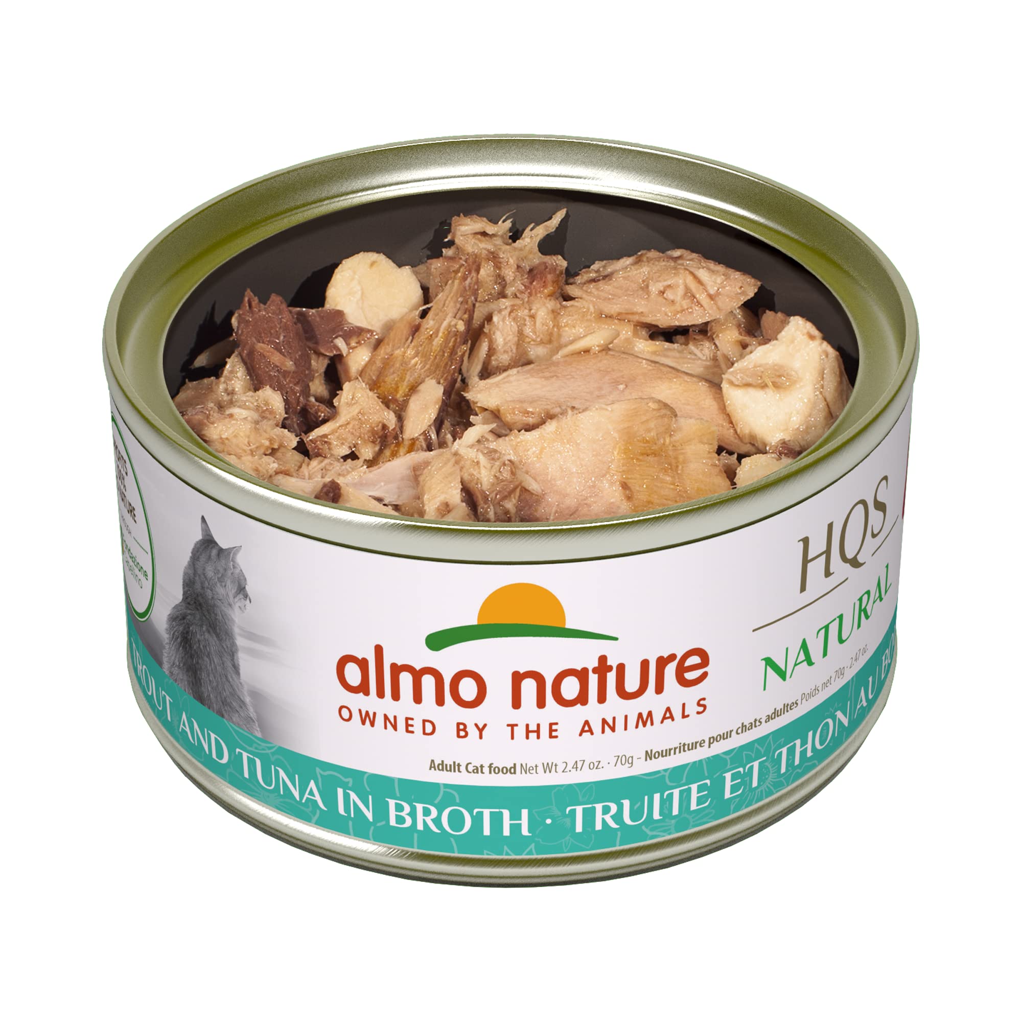 almo nature HQS Natural Trout & Tuna, Grain Free, Additive Free, Adult Cat Canned Wet Food, Flaked, Trout and Tuna, 24 x 70g/2.47 oz