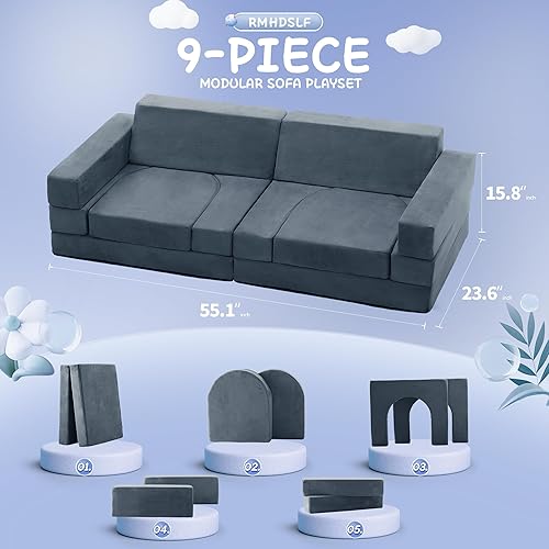 Miniatura 3 de RMHDSLF Sofá infantil de 9 piezas, sofá modular de pepita para niños y sala de juegos para sala de juegos y dormitorio, sofá de juego de espuma