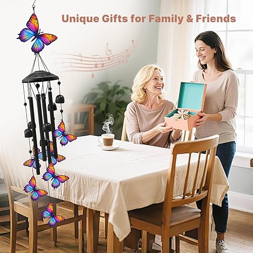 Miniatura 5 de Campanillas de viento de mariposa para exteriores, campanillas de viento de metal negro para exteriores, regalos de mariposas para mujereshombres,