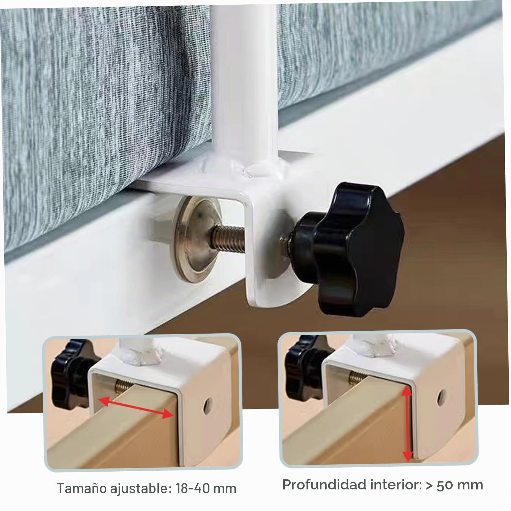 Barandillas de Cama para Adultos Mayores, Ajustables, de Metal, con Clip y sin taladros, para Estudiantes, Embarazadas y Personas con discapacidad.