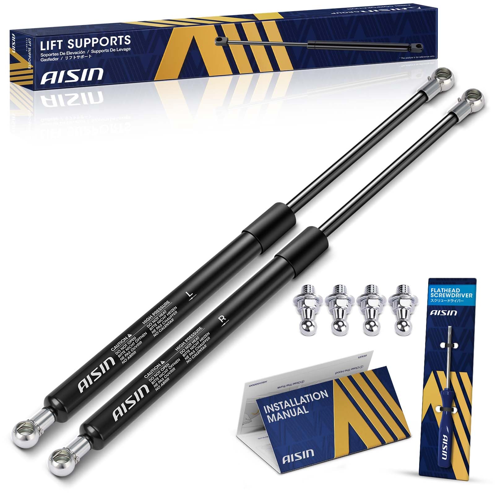 GAST-01145 Front Hood Lift Supports Shock Struts - Compatible with Toyota Land Cruiser Lexus LX570 2008-2011 & 2013-2015 - Set of 2