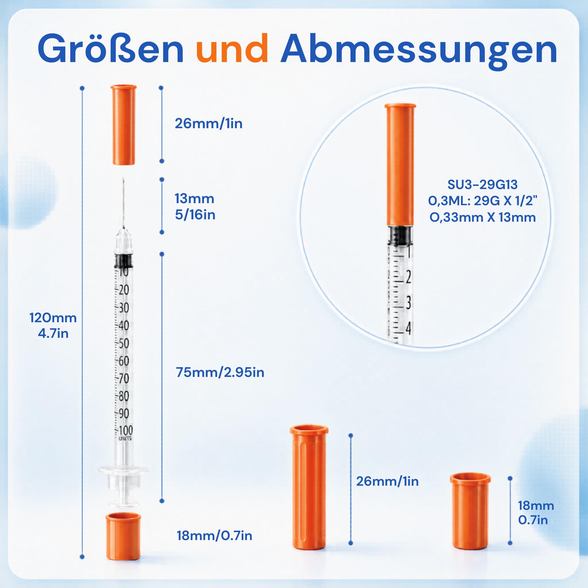 100 Stück 0,5 ml Dosierspritzen mit fester Nadel 29G x 13 mm – Einwegspritzen einzeln verpackt, präzise Skala | Labor, Tierpflege, Basteln, Nachfüllen, Liquid