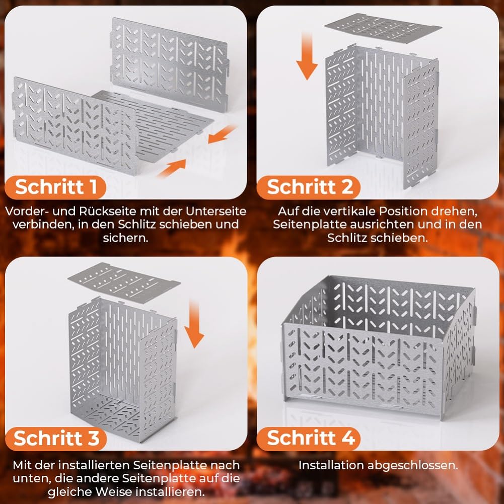 OUSFOT Pelletkorb für Kaminofen aus Edelstahl 430, 30 x 25 x 17 cm, 2,8 kg, Tragbar