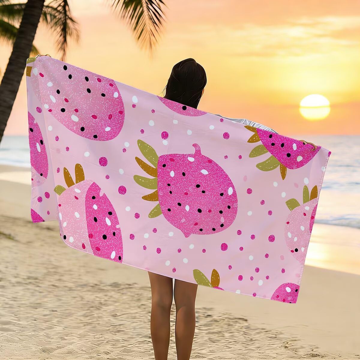 Duży ręcznik plażowy 90 x 180 cm 2 sztuki, ręcznik plażowy z mikrofibry, szybkoschnący ręcznik Pitaya na siłownię męski, odporny na piasek ręczniki z mikrofibry akcesoria podróżne, ręcznik na siłownię